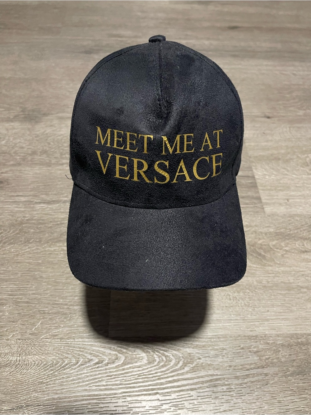 No Name Black Baseball Cap with Gold Script Good Condition